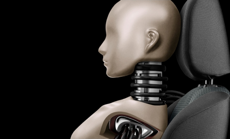 Profile of a crash-test dummy in a car seat